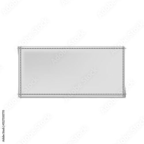 Vector realistic textile blank tag with stitched edges. Rectangular white label mockup.
