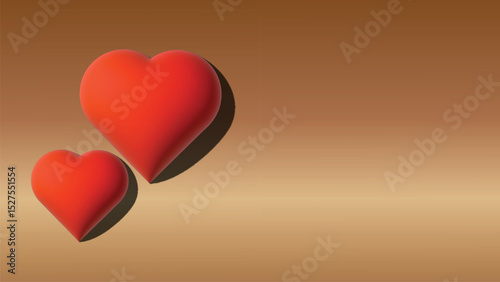 Two vibrant red hearts on a warm, golden background.