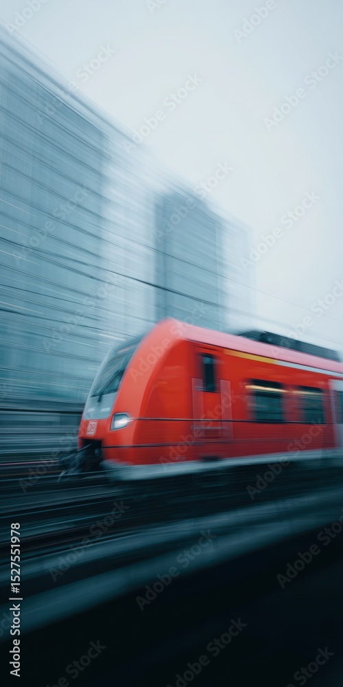 Fototapeta premium A red train is on the tracks