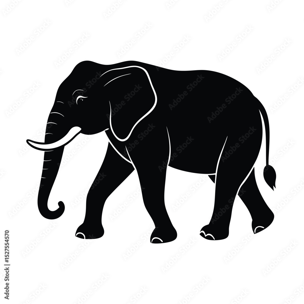 Fototapeta premium Elephant Gentle Stride Black Vector Silhouette