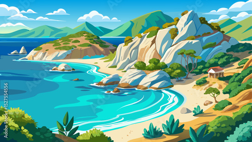 Wild and beautiful beaches of Greece featuring Akrotiri Bay on Karpathos Island. Crystal-clear turquoise water, rocky coastline