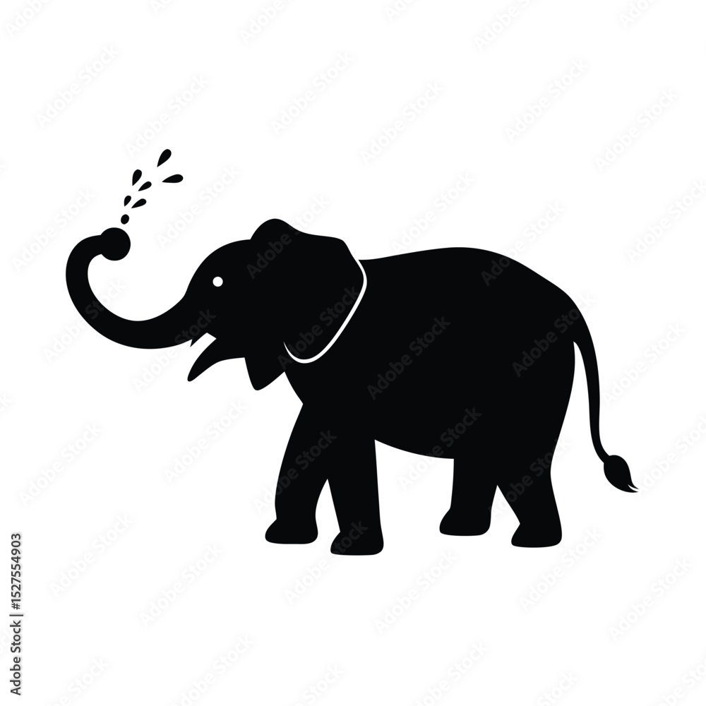 Obraz premium Elephant Spraying Water Black Vector Silhouette