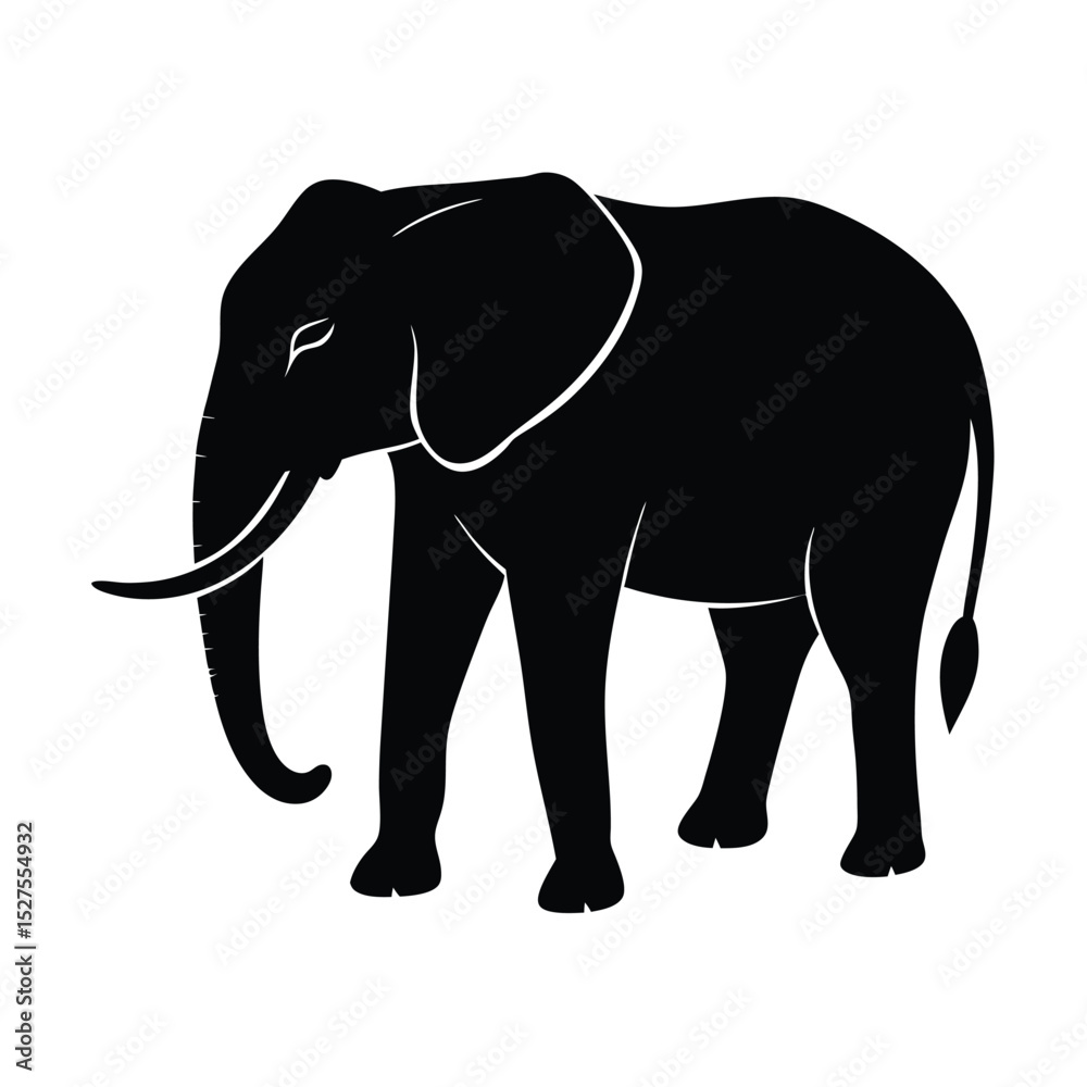 Fototapeta premium Elephant Standing Tall Black Vector Silhouette