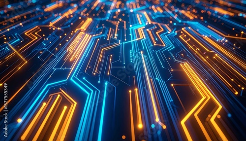 Fototapeta Naklejka Na Ścianę i Meble -  3d rendered illustration of illuminated futuristic circuit board