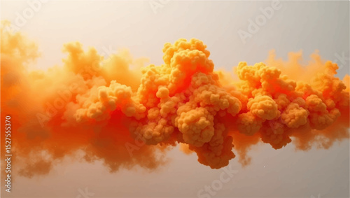A vivid plume of orange smoke billowing dramatically into the air, illuminated by soft sunlight, creating a surreal and atmospheric effect. The texture of the smoke is thick and cloud-like, 