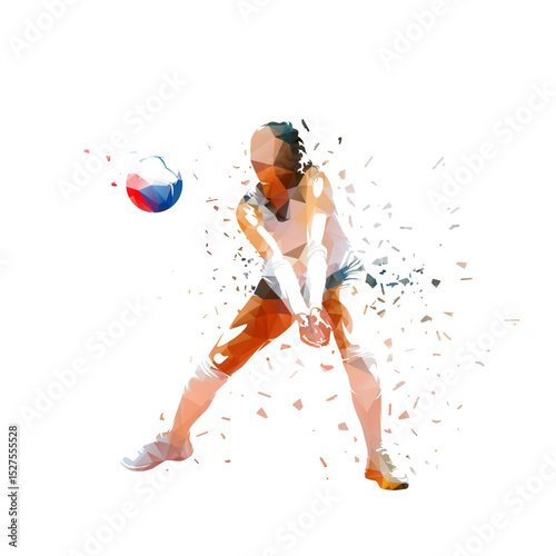 Volleyball player, low polygonal woman playing volleyball, female team sport athlete, isolated geometric vector illustration
