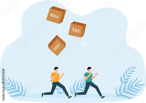 company burden and carrying many big stones with word debt and tax, loan on it Heavy Burden concept,
