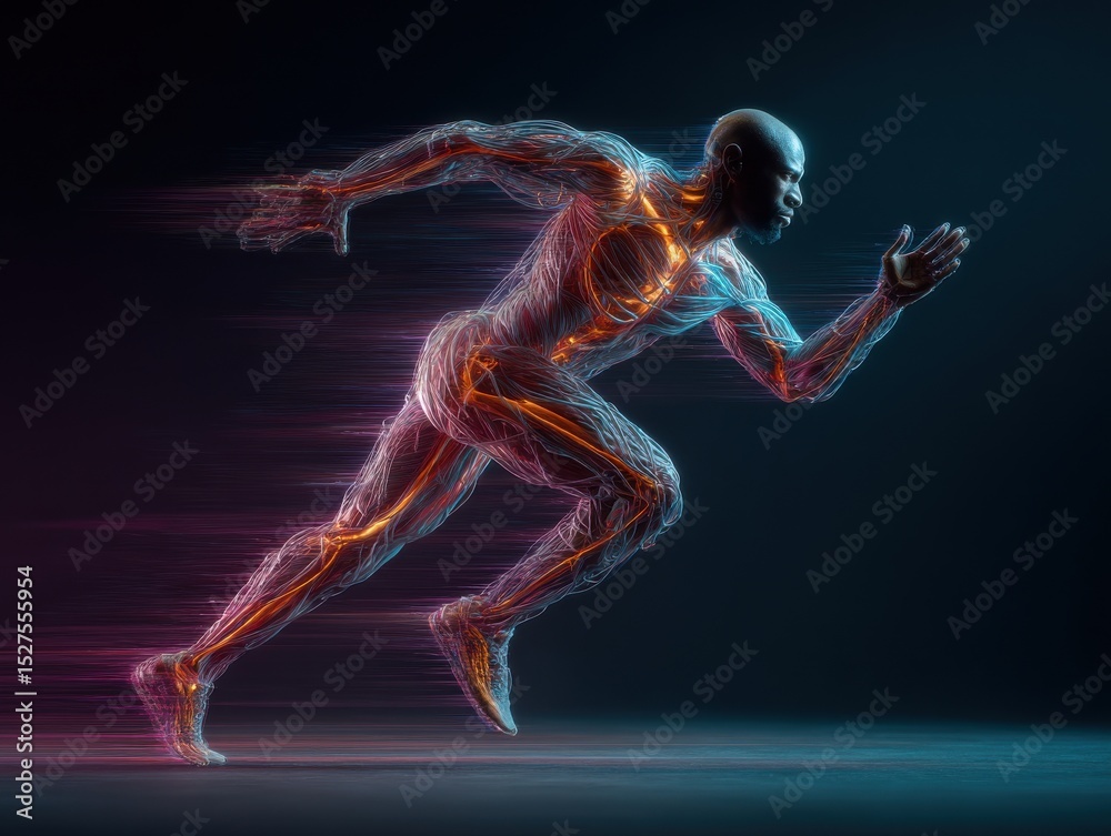 Obraz premium A man running with a blue and orange background