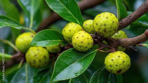 A bunch of green fruit with brown spots