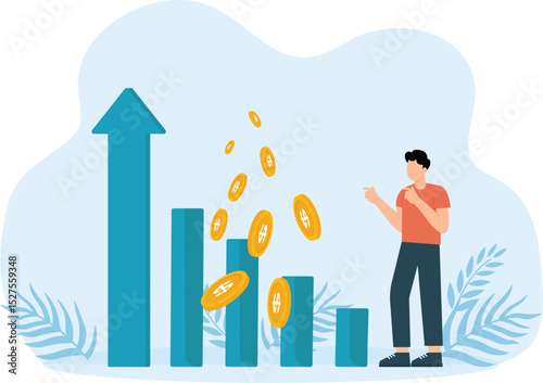 Revenue growth and achieving success, increasing efficiency and standing arrow graphic. Business Analyst, Financial and business growth
