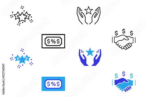 Discount solid and line icon set. Sale, percentage, price reduction, black friday, coupon, purchase, shop, store, promotion, e-commerce, offer, price card symbol icons. Editable vector illustration