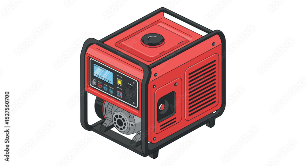 Fototapeta premium Portable red power generator with digital control panel vector illustration