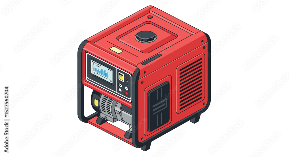 Fototapeta premium Red portable generator with digital display and control panel vector illustration