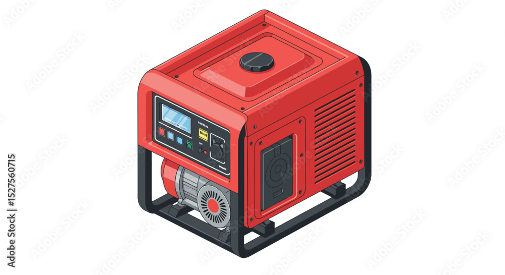 Fototapeta premium Isometric red portable generator with digital control panel on white background vector illustration