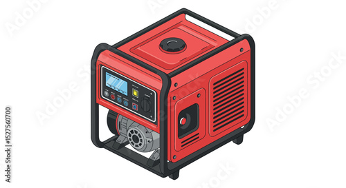 Portable red power generator with digital control panel vector illustration