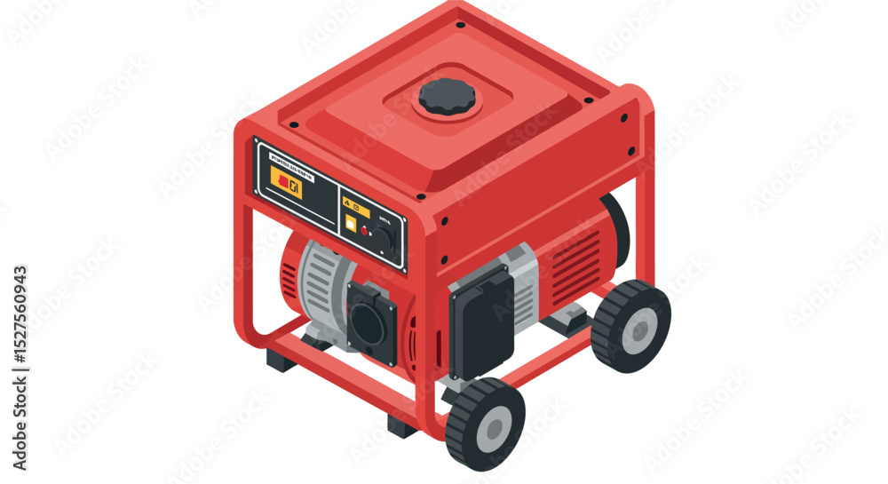 Red portable generator with wheels and control panel vector illustration Red portable generator with wheels and control panel vector illustration