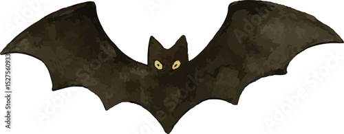 This eerie Halloween illustration features a detailed bat with outstretched wings and glowing eyes, painted in deep black tones. Perfect for seasonal decorations, digital art, or spooky designs, it ad