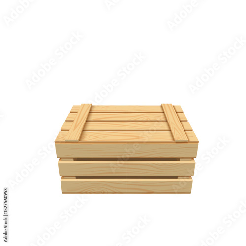Wooden crate with closed lid, realistic vector illustration.