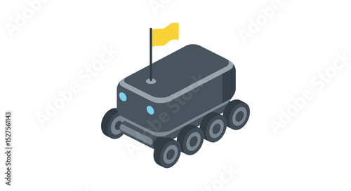 Isometric robotic rover with flag and six wheels in vector art style vector illustration