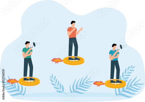 Concept of united business team flying astride money on the way to goals and success concept

