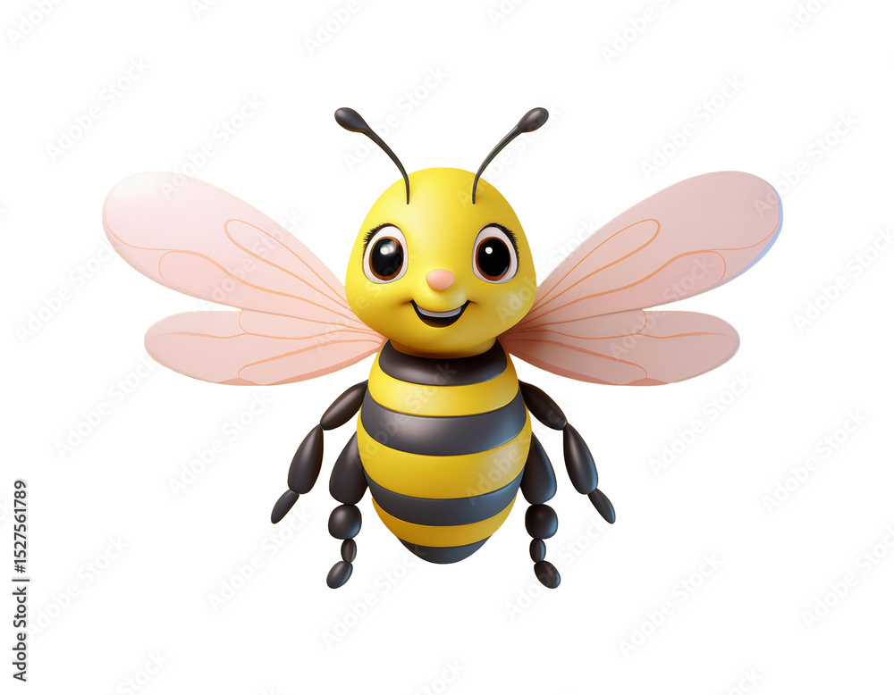 3D cheerful cartoon bee smiles brightly 3D cheerful cartoon bee smiles brightly