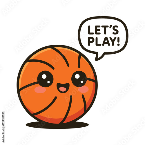 Cute Kawaii Basketball Clipart with Let's Play! Speech Bubble