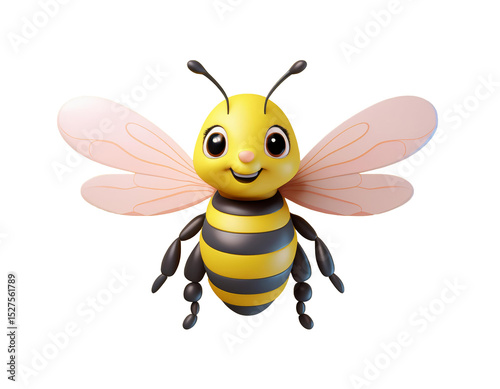 3D cheerful cartoon bee smiles brightly photo