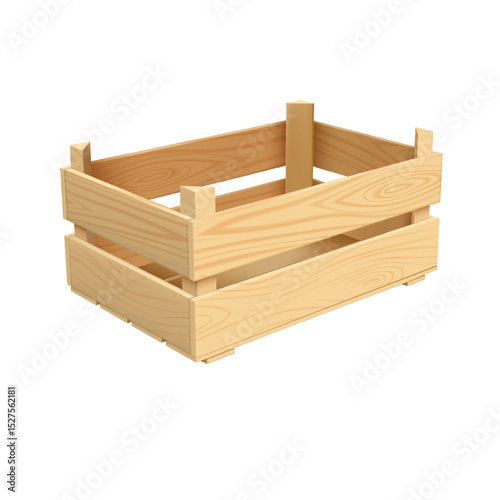 Realistic wooden box, basket for storage and transportation, delivery of food, freight, fruits, vegetables and products