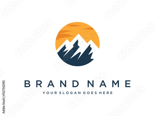 Mountain Vector Logo with Sunset