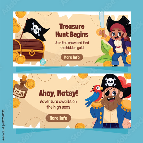 Cartoon Pirates Horizontal Banner Set