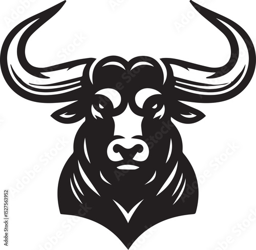 Minimalist Black and White Bull Vector Illustration