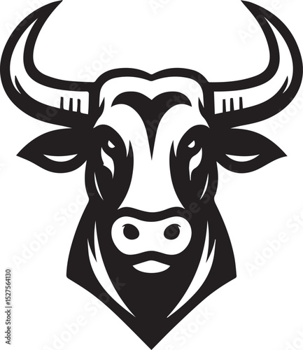 Minimalist Black and White Bull Vector Illustration