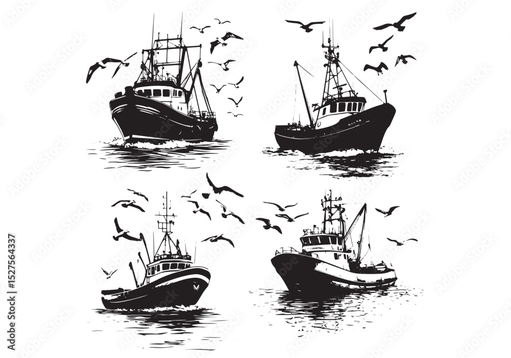 Obraz premium old fishing boat vector