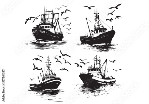 old fishing boat vector