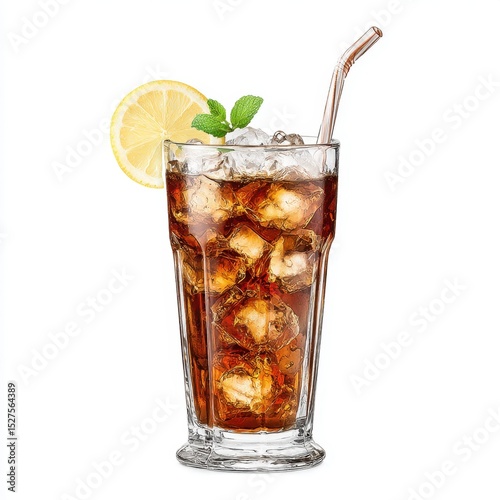 Wallpaper Mural Iced beverage with lemon wedge and mint garnish sits isolated on white. Torontodigital.ca