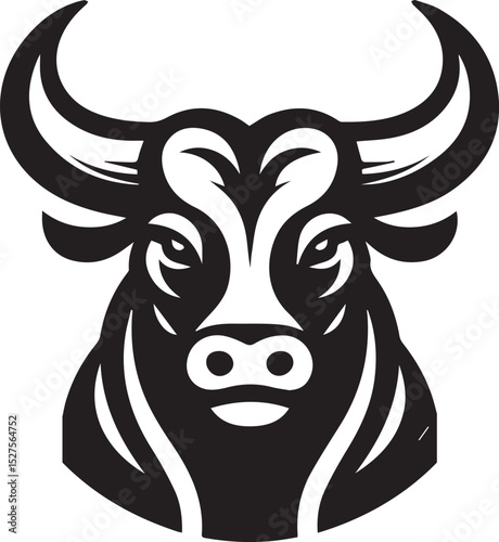 Minimalist Black and White Bull Vector Illustration