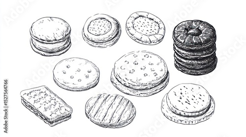 Hand-drawn illustration of various cookies photo