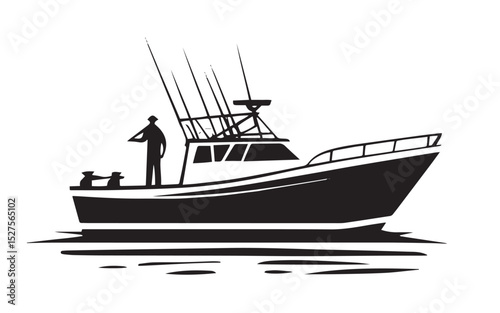 Fishing Boat with Fisherman Silhouette – Vector
