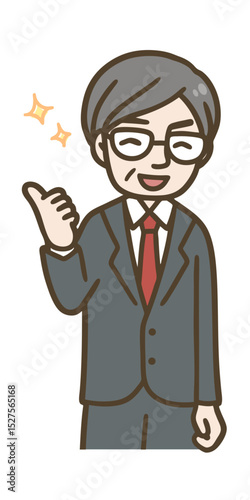 親指を立てて笑顔のシニア男性ビジネスマンのイラスト