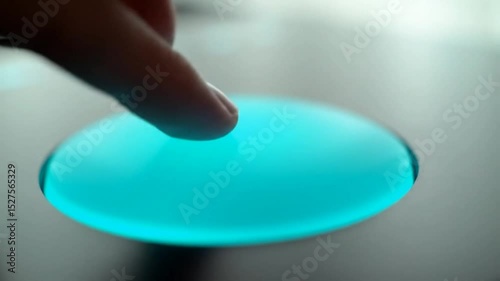Interactive Touchscreen Technology Finger Pressing Illuminated Button