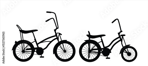 Vintage Lowrider Bicycles Vector. Low Rider Bicycle Illustration Set, Black and White Silhouettes. Collection of Different Lowrider Bicycles, Perfect for Logos, Designs, and More.