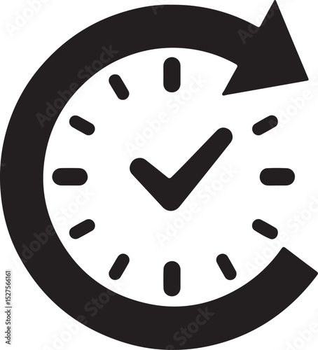 Clock vector icon illustration showing time on a black circular dial with hour and minute hands, a business symbol