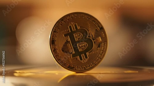 Close-up of a Golden Bitcoin Cryptocurrency Coin