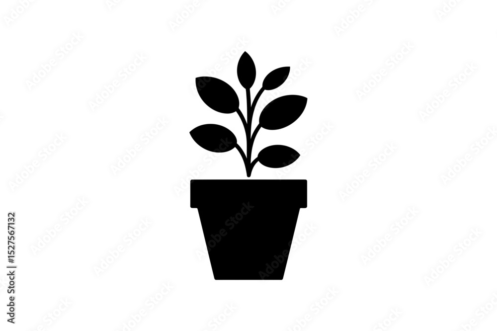 Fototapeta premium Silhouette of a potted plant with several leaves