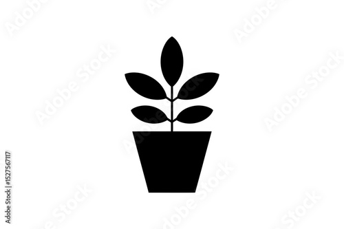 Simple black plant in pot with five leaves design