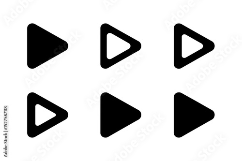 Six black and white play button icon variations