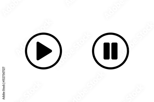 Play and pause buttons in black and white design