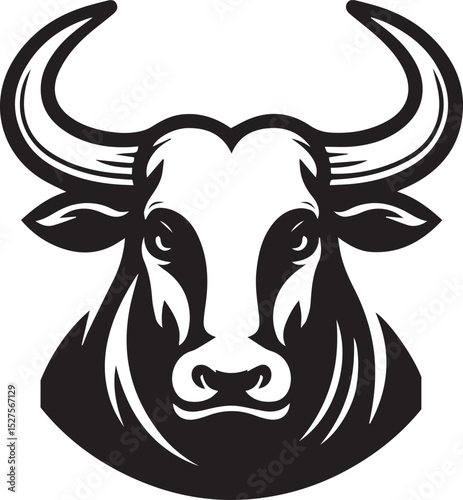 Minimalist Black and White Bull Vector Illustration