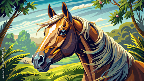 Majestic horse portrait in a peaceful natural setting