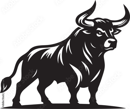 Minimalist Black and White Bull Vector Illustration